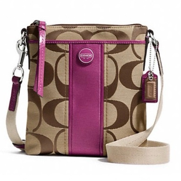 Coach Handbags - Signature C Coach Crossbody Bag - Brown and Purple RARE Zipper Adjustable